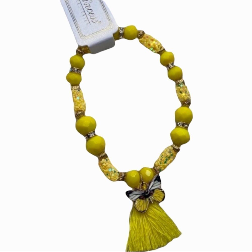 Yellow Beaded Butterfly Tassel Bracelet